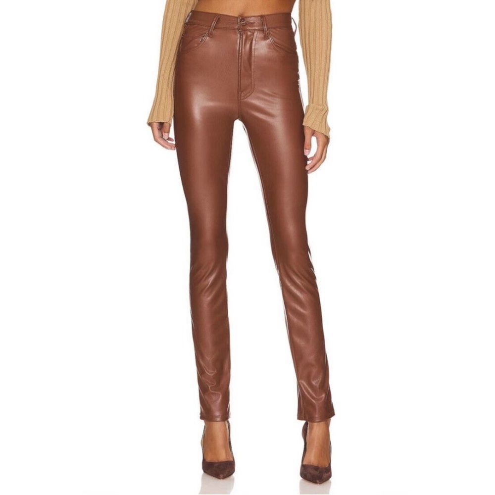 MOTHER High Waisted Rail Skimp Pants Friar Brown Faux Leather 26